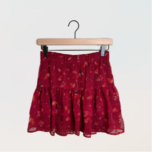 Free People From the Valley Red Floral Tiered Mini Skirt Sz XS